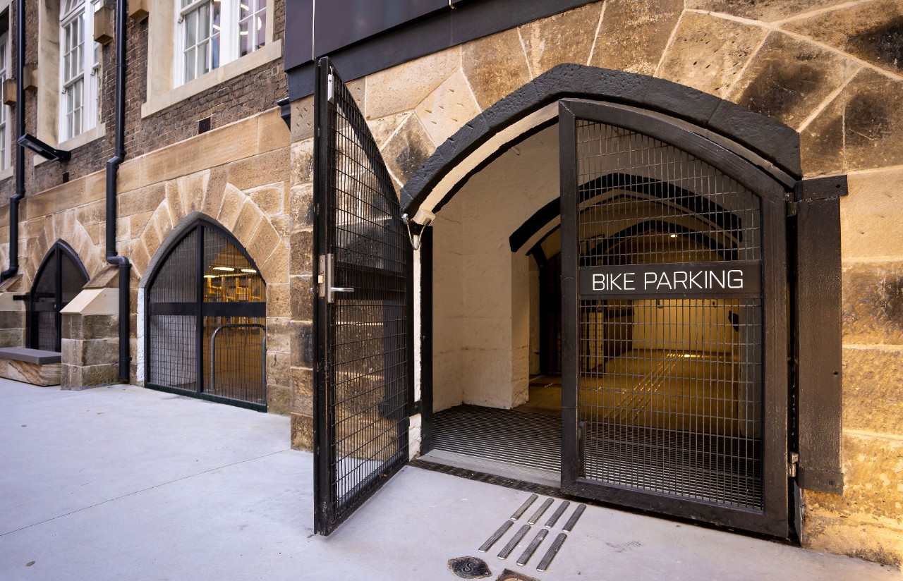 Bike parking in a repurposed heritage building at Inner Sydney High School