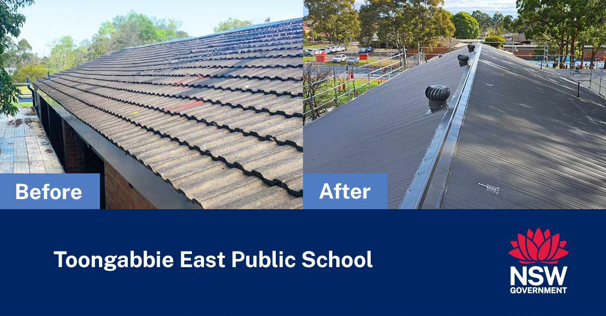 Toongabbie East Public School before and after roof replacement Toongabbie East Public School before and after roof replacement