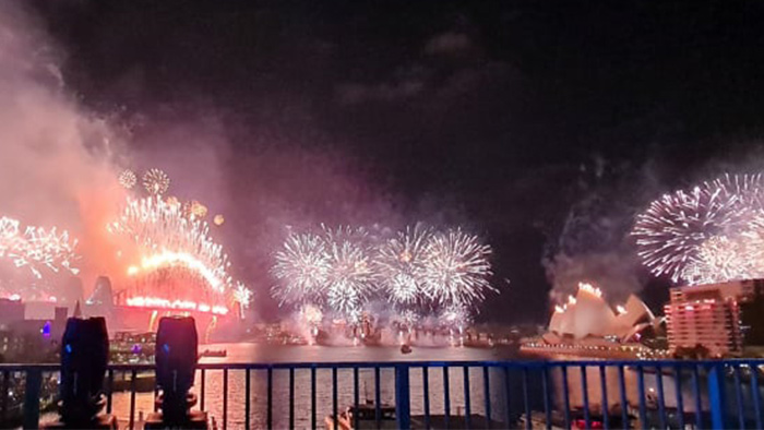 Sydney's new year fireworks from the Cahill Expressway.