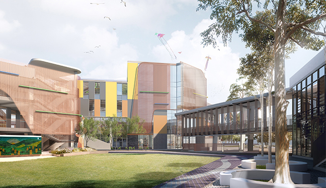 Image 6_APCS View of Primary Court_preview Artist impression of the new building and the primary courtyard. Image Credit: Design | TKD Architects, Visualisation | Narrative.