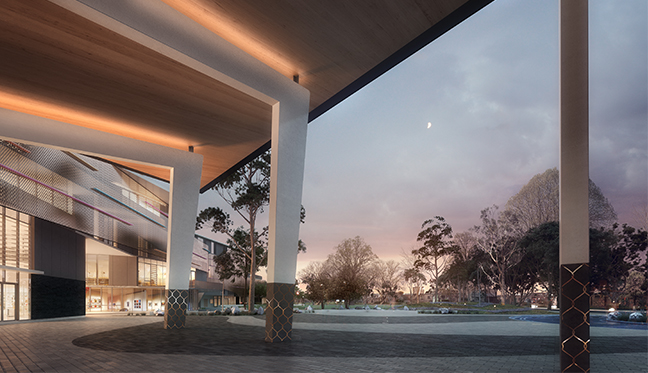 Image 7_APCS View Underneath Cola_preview Image: Artist impression from underneath the covered outdoor learning areas (COLA). Image Credit: Design | TKD Architects. Visualisation | Narrative.