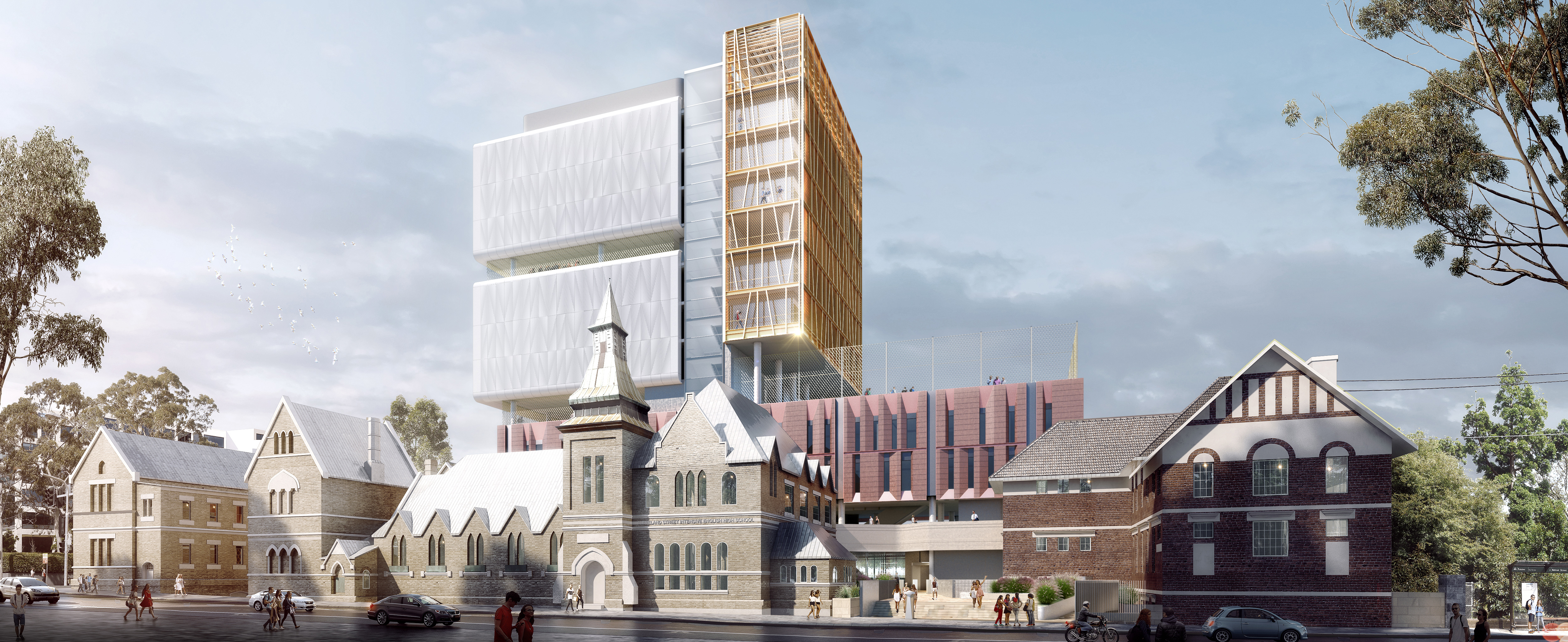 ISHS_View_from_Chalmers_Street Artist impression of the new Inner Sydney High School - view from Chalmers Street
